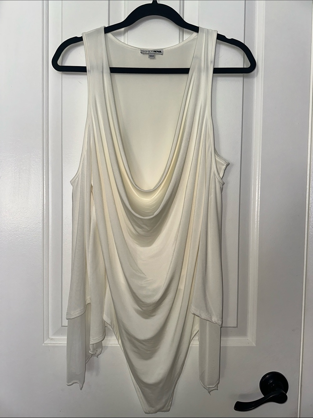 Diane Von Furstenberg Inspired Cream Draped Sleeveless Bodysuit
